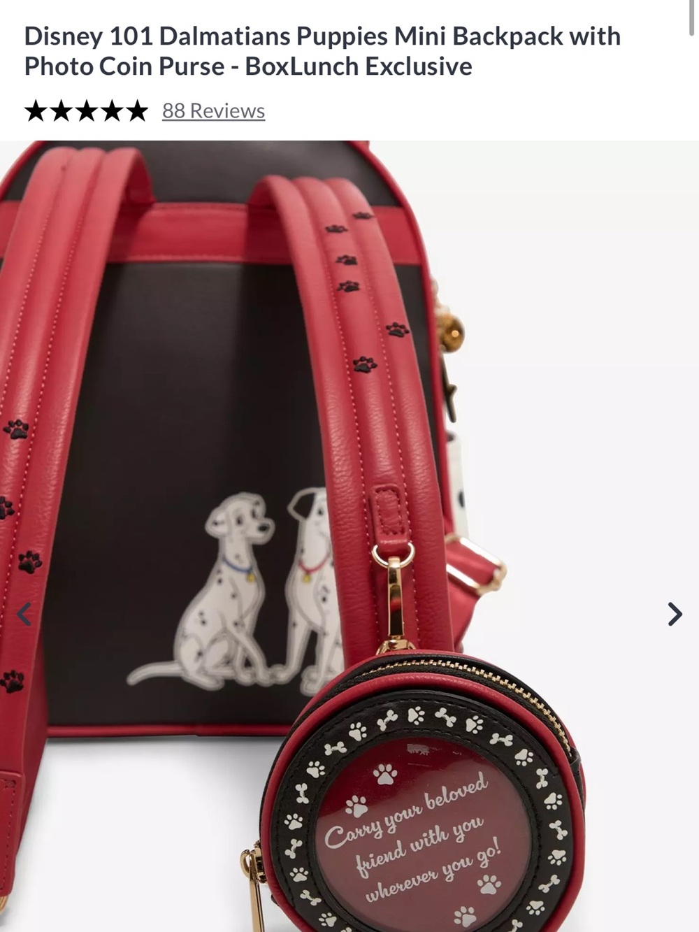 Disney 101 Dalmatians Puppies Mini Backpack - Black, Red, White - Picture 4 of 5